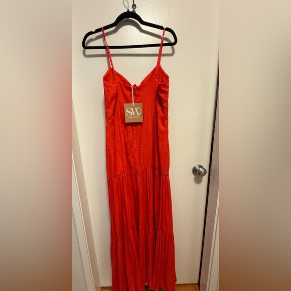 Hello Molly Seven Wonders Dixie Maxi Dress Fire Red w Slit - Picture 5 of 8